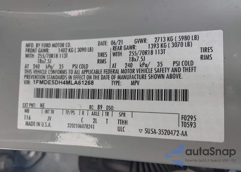 2021 Ford Bronco Outer Banks из США, поврежденный, VIN 1FMDE5DH4MLA61268